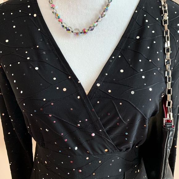 Chic Black blouse sparkles silver Accents - Picture 2 of 7
